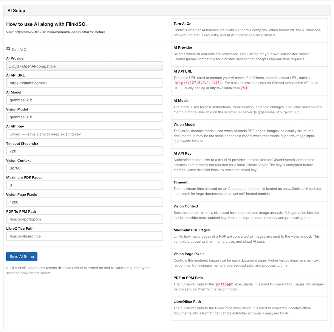 Use your own AI, local or clould and integrate with FlinkISO.