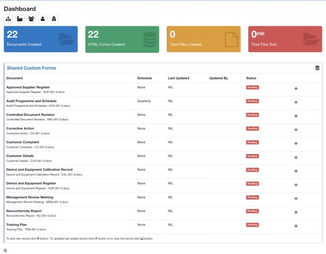 Dashboard-Navigation und die Aufzeichnungen, die Aktion erfordern.